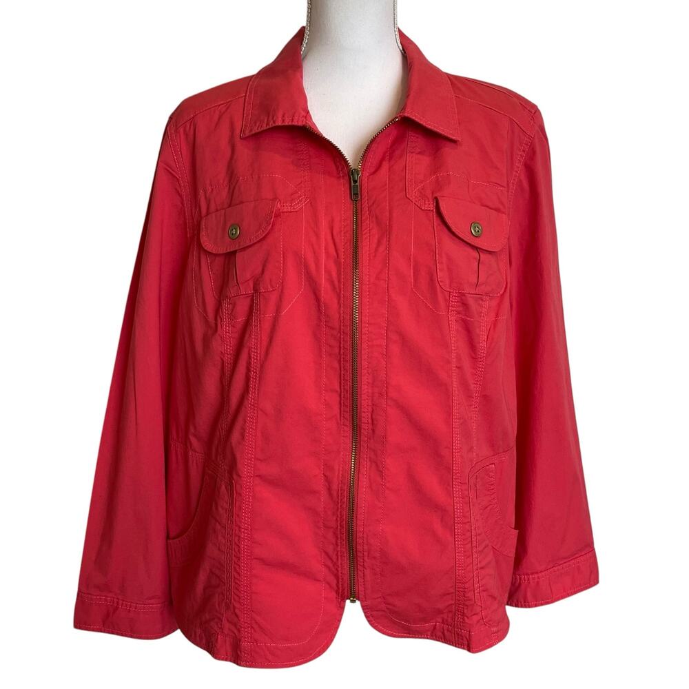 Chico's Jacket Womens Size 3 16/18 XL Salmon Pink Gold Hardware Zip Cotton Blend